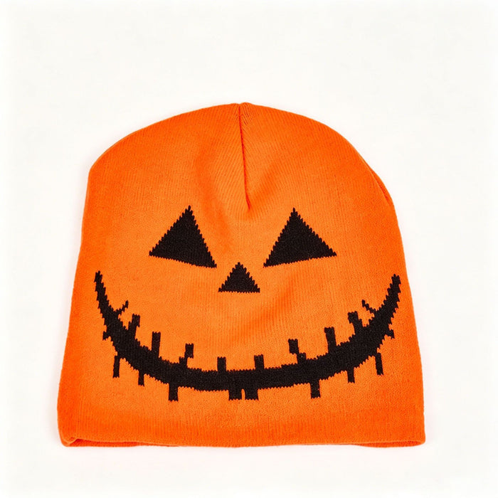 Wholesale Jacquard Knitted Beanie  Pumpkin Contrast Color Party Hat MOQ: 2