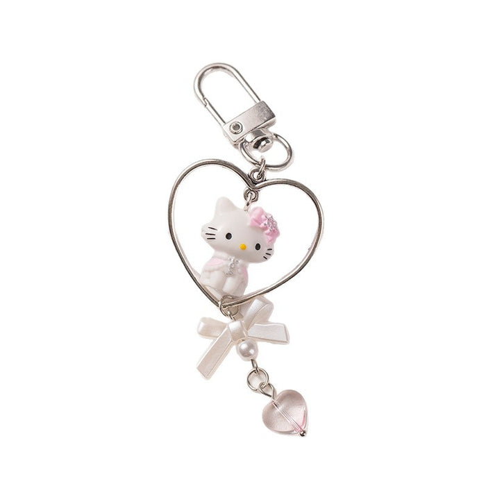 Wholesale Cute cat love heart beaded mobile phone chain pendant keychain pendant