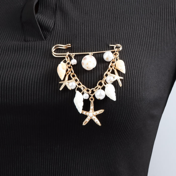 Wholesale Summer Conch Shell Starfish Dot Diamond Pearl Brooch