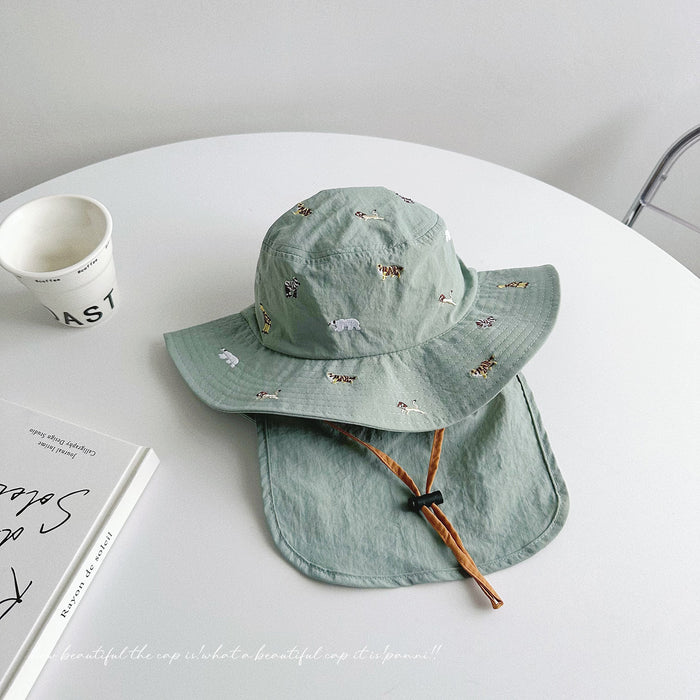 Wholesale Quick drying thin children's sunshade hat for travel, baby big brim neck protection, sun protection fisherman hat