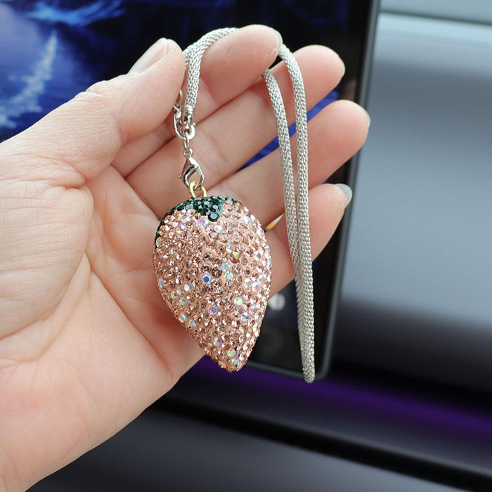 Wholesale Crystal Cherry Strawberry Car Charm Pendant Trendy Car Key Accessory