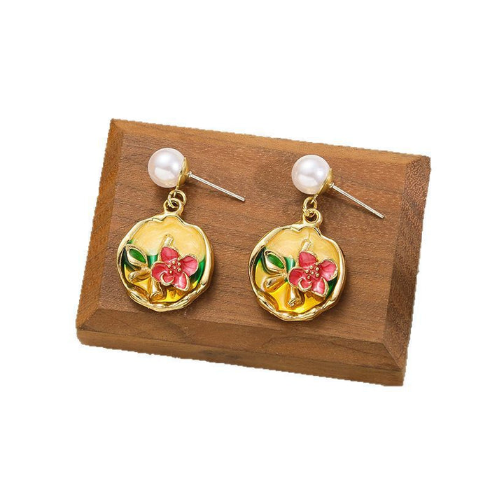 Wholesale Colored oil dripping flower earrings with a light luxury and high-end feel, fresh and fashionable temperament earrings