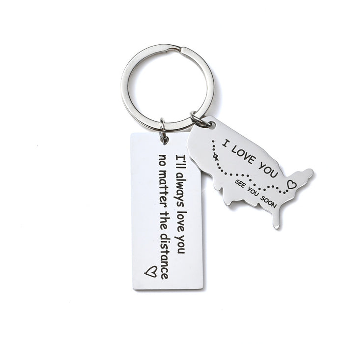 Wholesale I Love You More Than The Miles Between Stainless Steel Keychain JDC-KC-LinHeng002