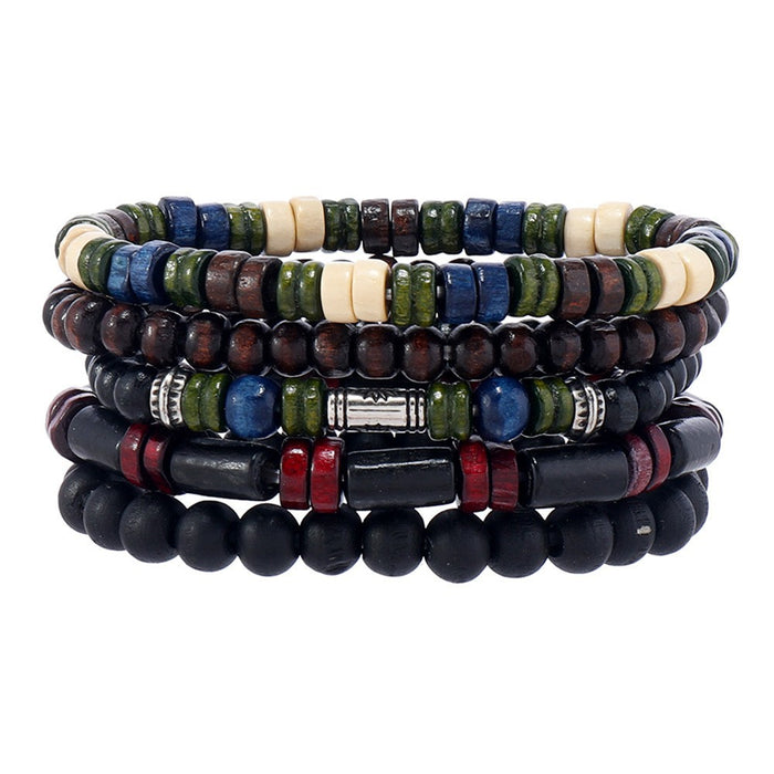 Wholesale New Retro Style Wooden Beads Turquoise Alloy Accessories Mixed Bracelets Men's Beaded Bracelet Set JDC-BT-XH005