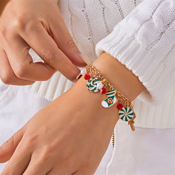 Wholesale Christmas jewelry creative  Christmas tree multi-color candy pendant pearl paper card bracelet