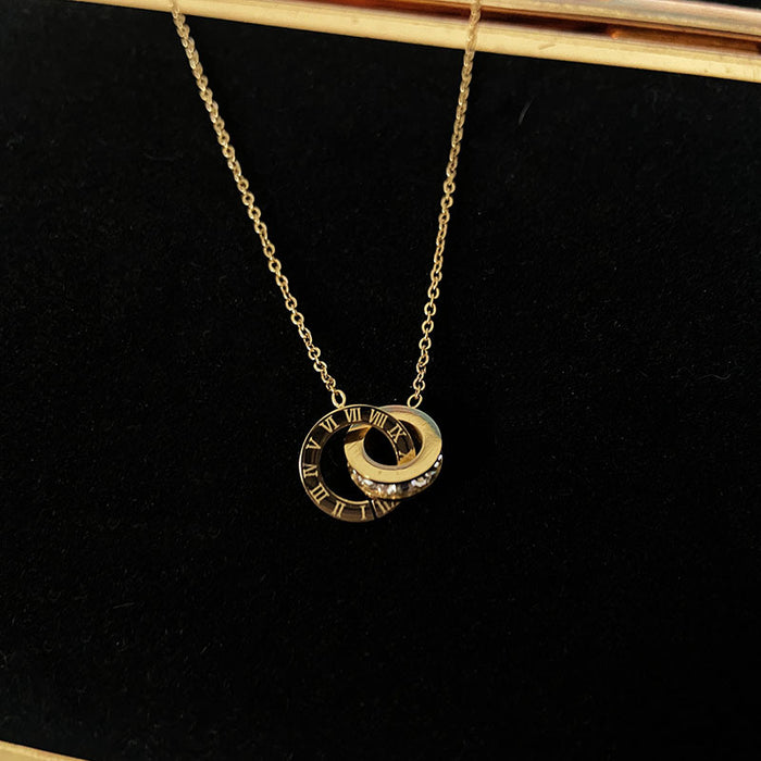 Wholesale Numeral Double Ring Necklace Pendant Accessible Luxury Clavicle Chain