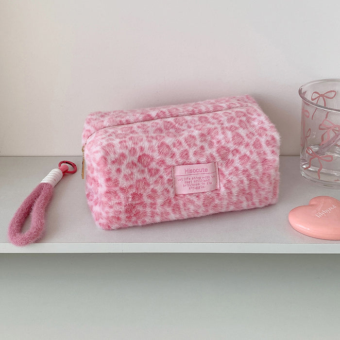 Wholesale Leopard-Print Plush Cosmetic Tote Bag