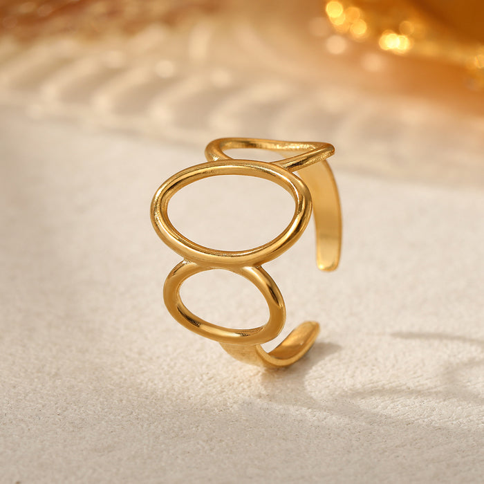 Wholesale Stainless steel ring with fashionable and minimalist style, geometric hollow opening and hand decoration ring