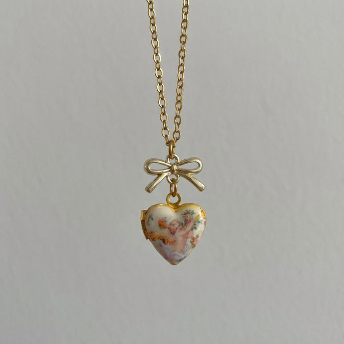 Wholesale Vintage Angel Heart-Shaped Photo Box Necklace