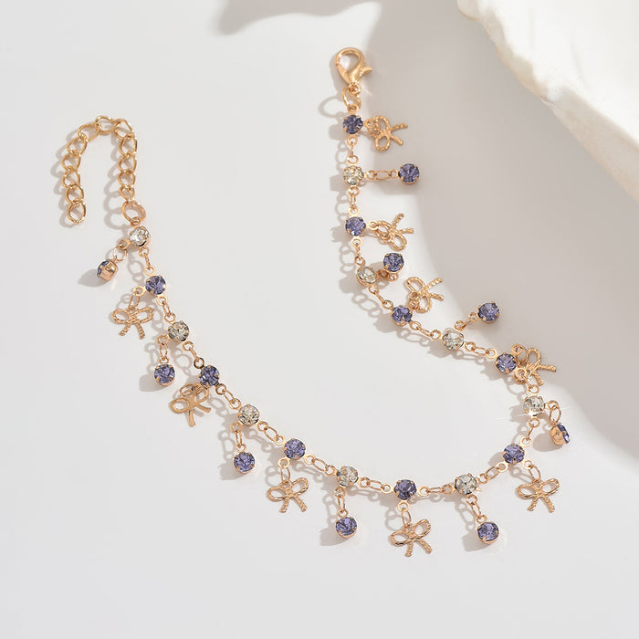 Wholesale Bohemian Rhinestone Bow Tassel Anklet Trendy Beach Vacation Fashion Accessory