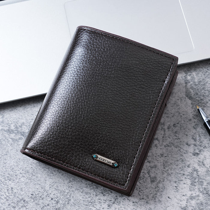 Wholesale Men' s PU Wallet Solid Color Black for Business Commute Gift MOQ≥3