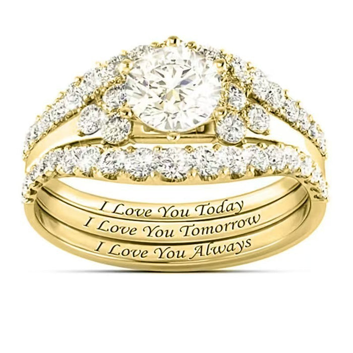 Wholesale Gold Plated Alloy Letter Three Piece Ring Set Fashion Jewelry Accessory For Women