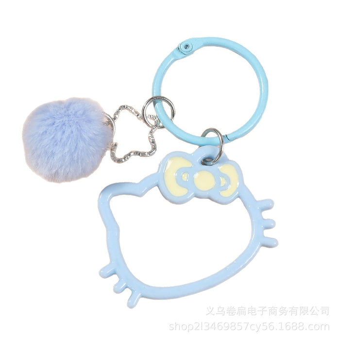 Wholesale Cute Cat Head Hollow Star Keychain Pendant Sky Blue Plastic Resin Car Key Accessory Gift For Friend