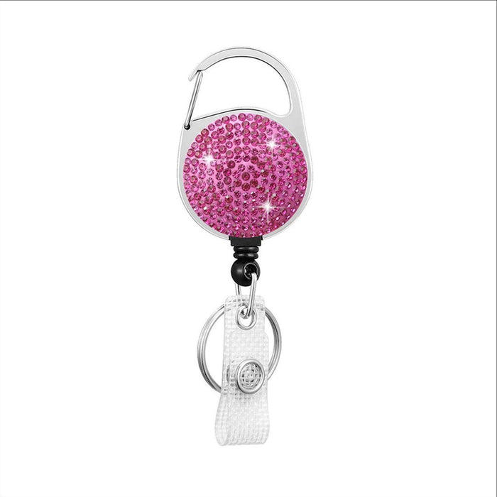 Wholesale Round Zinc Alloy AB Color Rhinestone Telescopic Clip Easy Pull Keychain JDC-KC-QiDing008