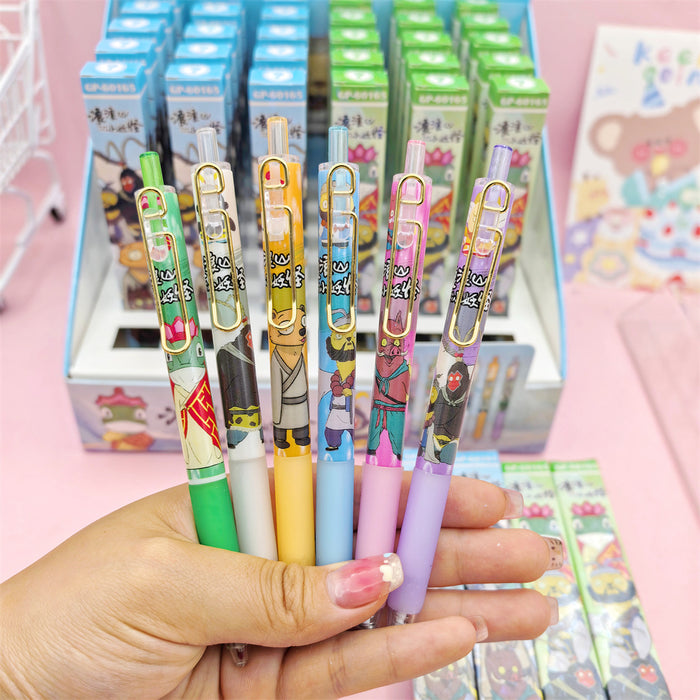 Wholesale 6pcs Monster blind box press pen cartoon brush question neutral pen 0. 5mm student writing black water pen