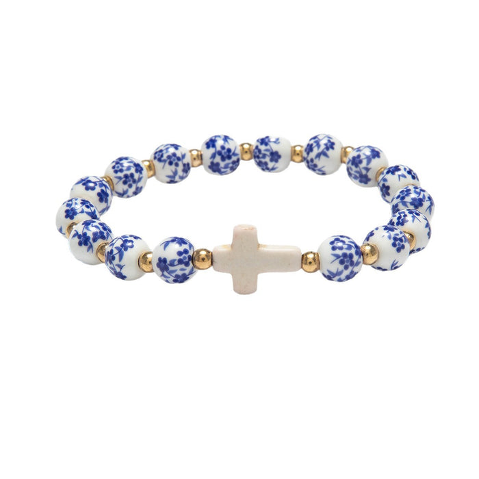 Wholesale Chinese Vintage Ceramic Bead Bracelet with Alphabet Cross Design Fashion Accessory Gift MOQ≥2