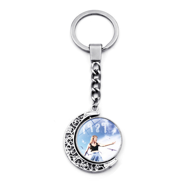 Wholesale Crystal Glass Rotating Moon Pendant Keychains JDC-KC-HengX021