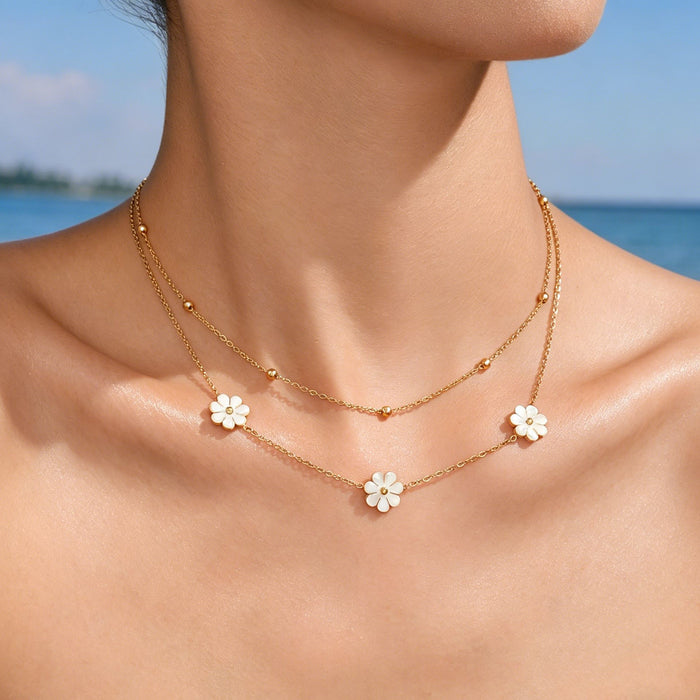 Wholesale 2pcs A delicate and beautiful summer-themed chrysanthemum-patterned titanium steel necklace