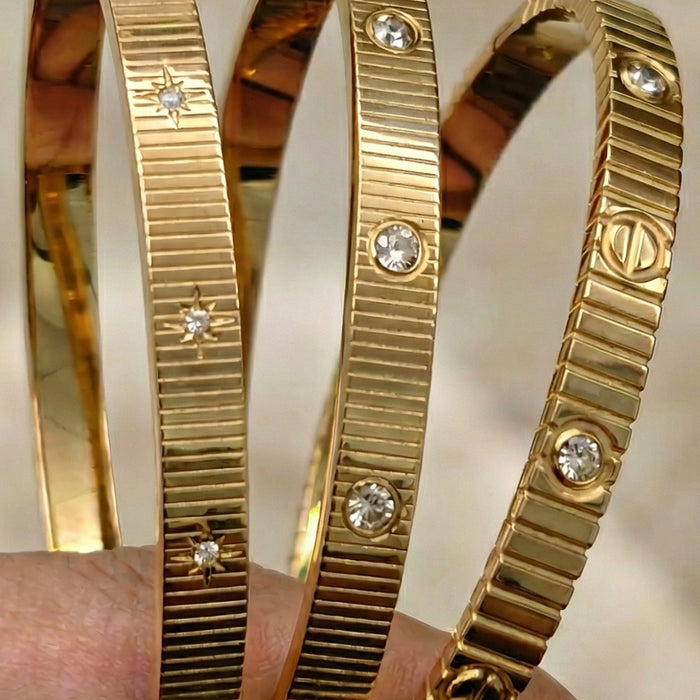 Wholesale Titanium Steel Striped Bracelet With Diamond Accent Row Stylish Fashion Jewelry Gift For Women