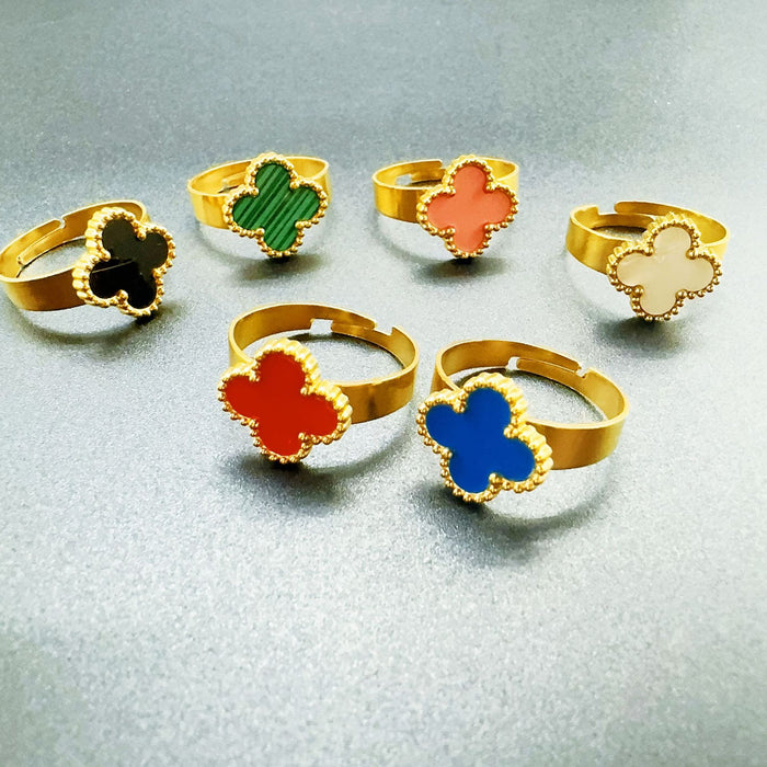 Wholesale Titanium steel clover ring plated with genuine gold