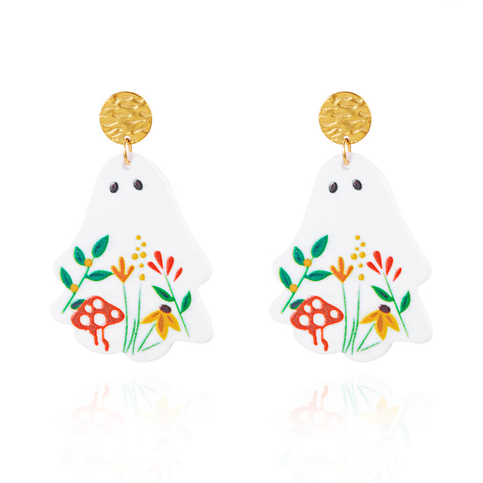 Wholesale  Earrings Acrylic Flower Ghost Cartoon Ghost Print Pendant Fashion Personalized Earrings