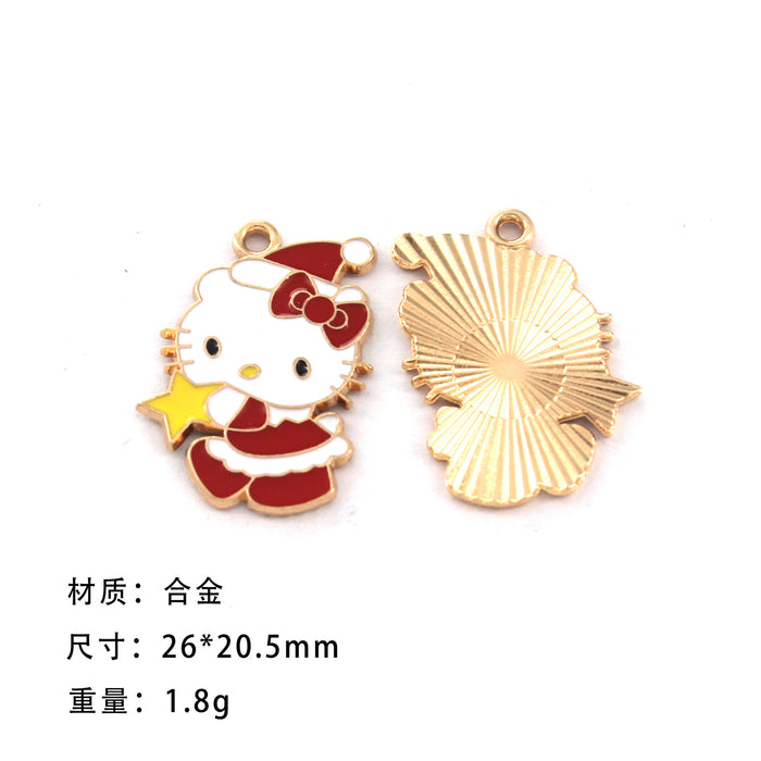 Wholesale 10pcs Cute Christmas Cat Cartoon Collection Alloy Dripping Oil  Earrings Pendant Keychain Pendant Jewelry Accessories