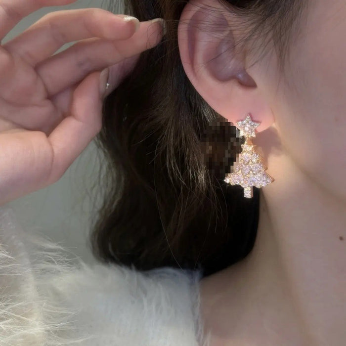 Wholesale Pink Christmas Tree Star Earrings Alloy Plated Fashion Jewelry