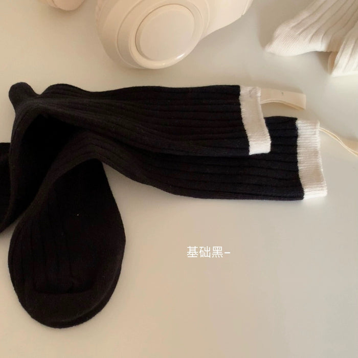 Wholesale Minority Basic Color blocked Stacked Sock Fabric Label Academy Middle Sock Basic