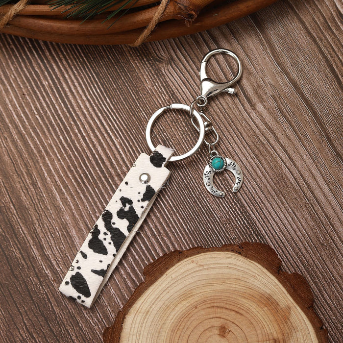 Wholesale Western Cowboy Style Genuine Leather Horsehair Gold Print Keychain MOQ≥2