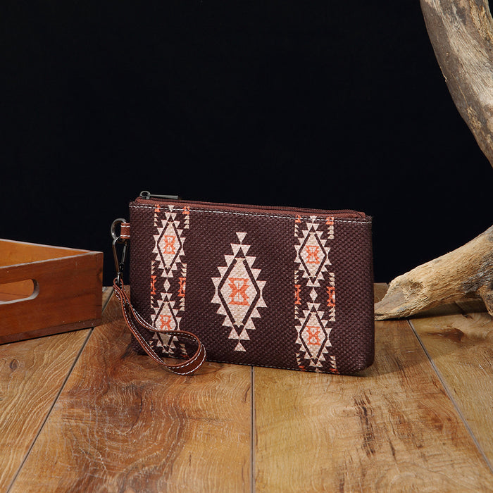 Wholesale European and American Retro Cotton and Linen Printed Western Women' s Wallet Clutch Mobile Phone Bag Bohemian Cross-Border Amazon Tk