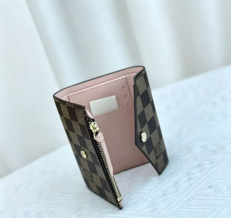 Wholesale Classic Plaid Genuine Leather Short Tri-Fold Wallet Fashion Accessory for Women Boutique