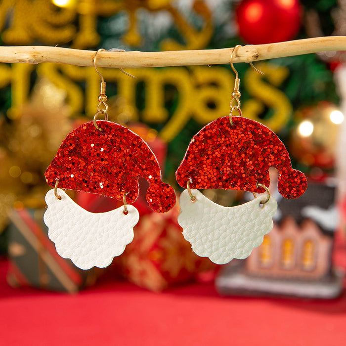 Wholesale Colorful Christmas Hat Earrings White Beard Sequins Women Jewelry Accessory Gift MOQ≥2