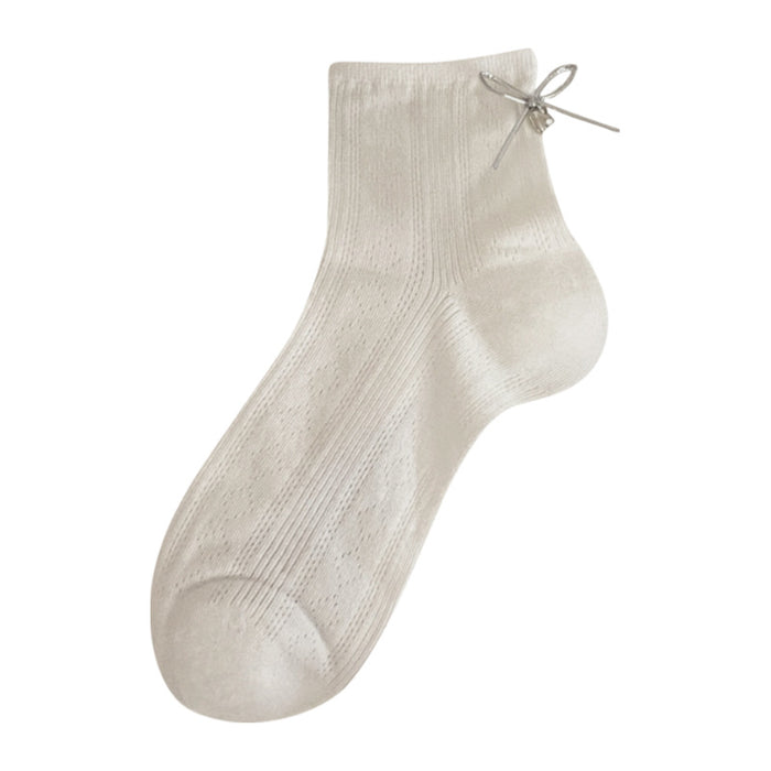 Wholesale Love Silver Wire Bow Middle Socks Breathable Hollow Short Socks