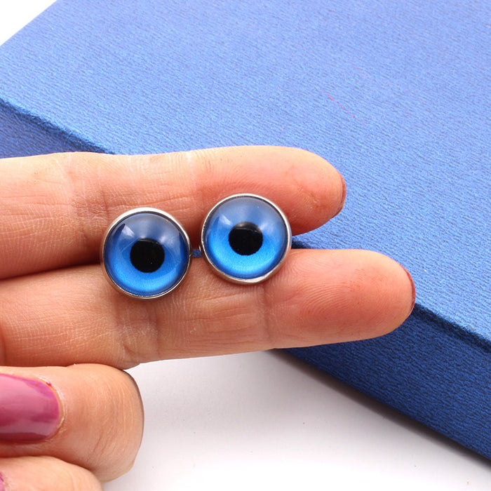 Wholesale 12MM Blue Glass Resin Eyes Stainless Steel Base Ear Needles Devil's Eye Ear Needles