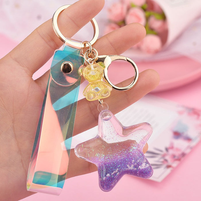 Wholesale Acrylic Keychain Pentagram Oil-Filled Keyring