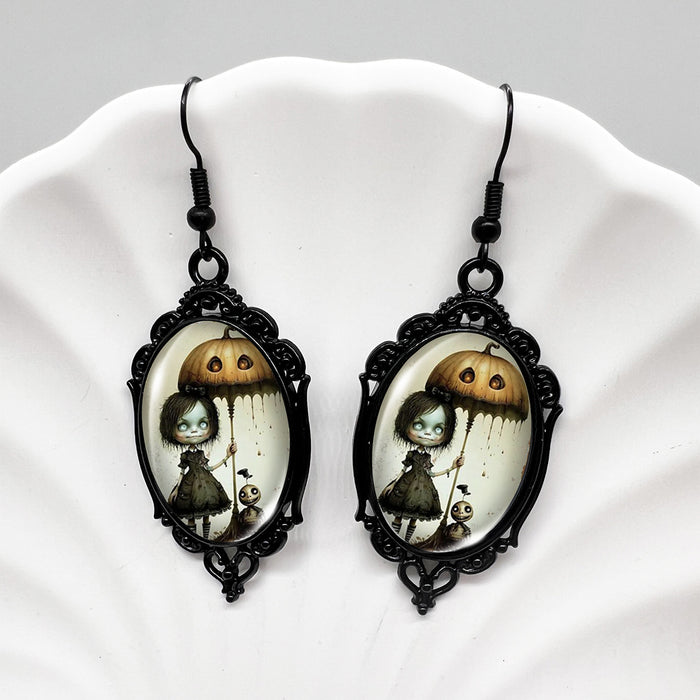 Wholesale  Black Crow Skull Oval Lace Earrings Witch Earrings Pumpkin Black Cat Moon Earrings