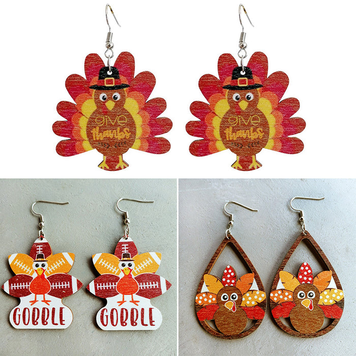 Wholesale Cartoon Thanksgiving Turkey Wooden Earrings JDC-ES-HeYi097