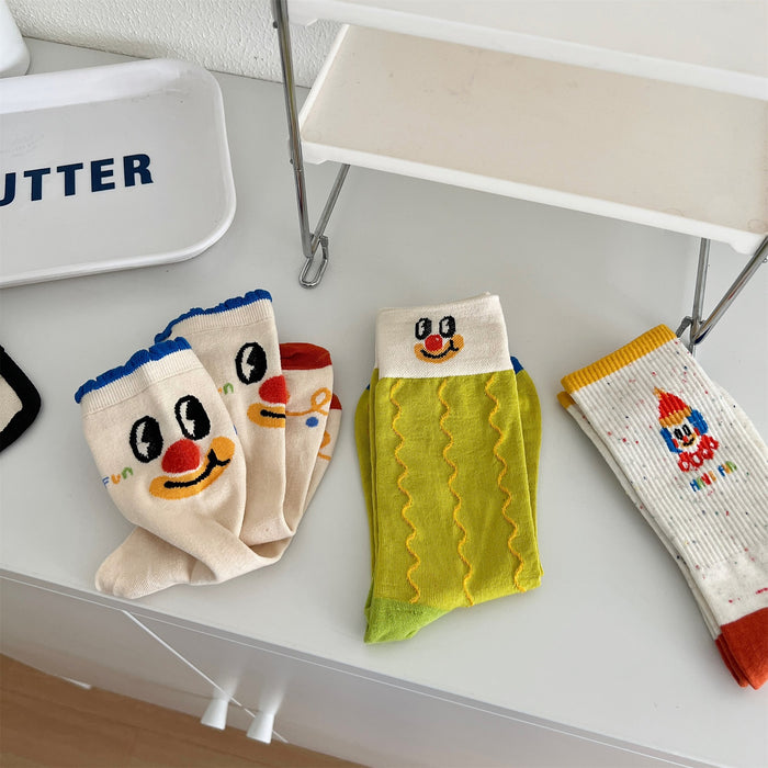 Wholesale Socks, pure cotton cartoon tube socks, funny smiling face emoji pack, long socks