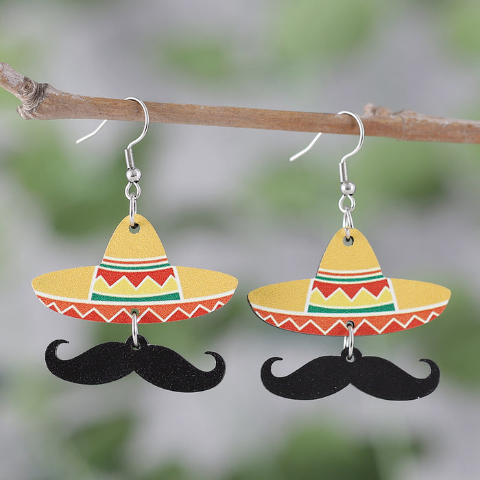 Wholesale Mexican Five-Five-Section Color Tortilla Straw Hat Pinata Color Pot Triple Double Wooden Double-Sided Earrings Jewelry