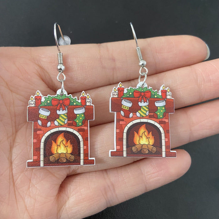 Wholesale Fashion Acrylic Cartoon Christmas Earrings With Reindeer Flamingo And Rainbow Designs Party Wear Jewelry Accessory