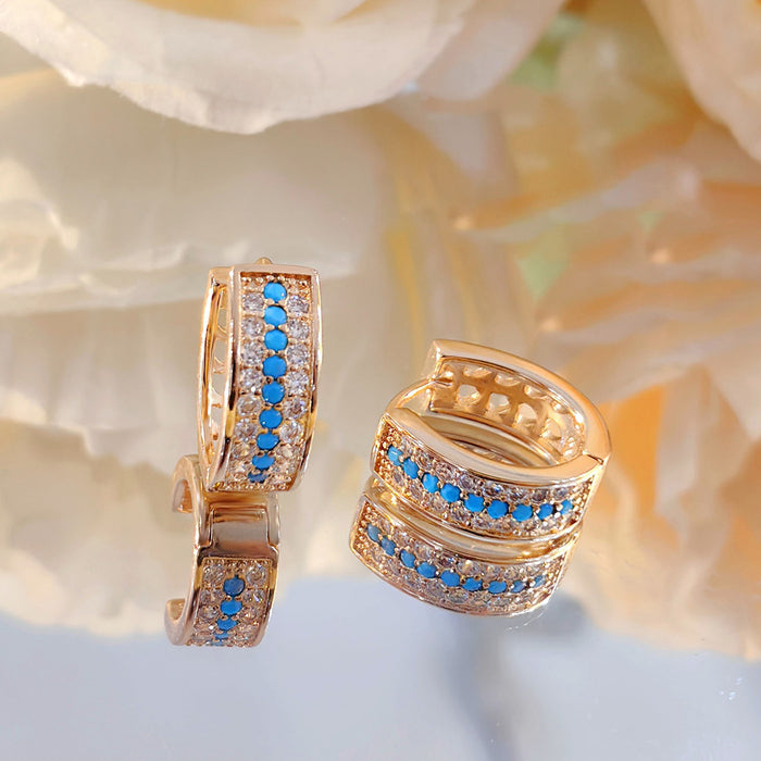 Wholesale Simulated turquoise earrings for commuting, light luxury, versatile, full diamond zircon, high-end, fashionable ear buckle