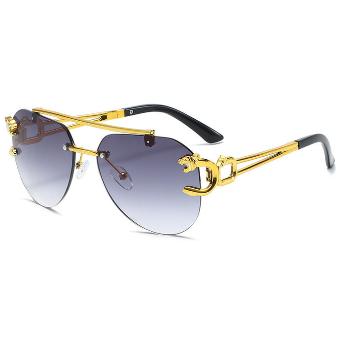 Wholesale Borderless leopard head double beam sunglasses with personalized cut edges, trendy and versatile sunglasses