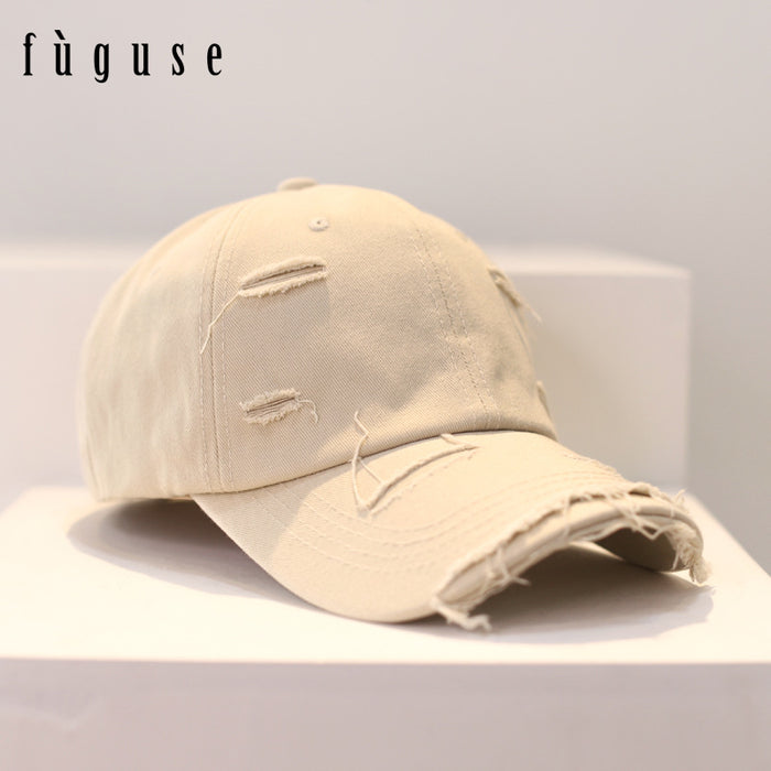 Wholesale Retro style, personalized, vintage, perforated baseball cap, versatile, soft top, curved brim, sun shading duckbill cap for women