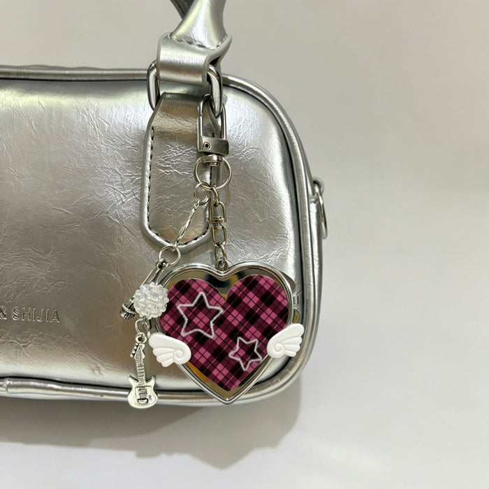 Wholesale Heart Shape Mirror Bag Charm with Butterfly Wings Alloy Electroplated Decorative Accessory