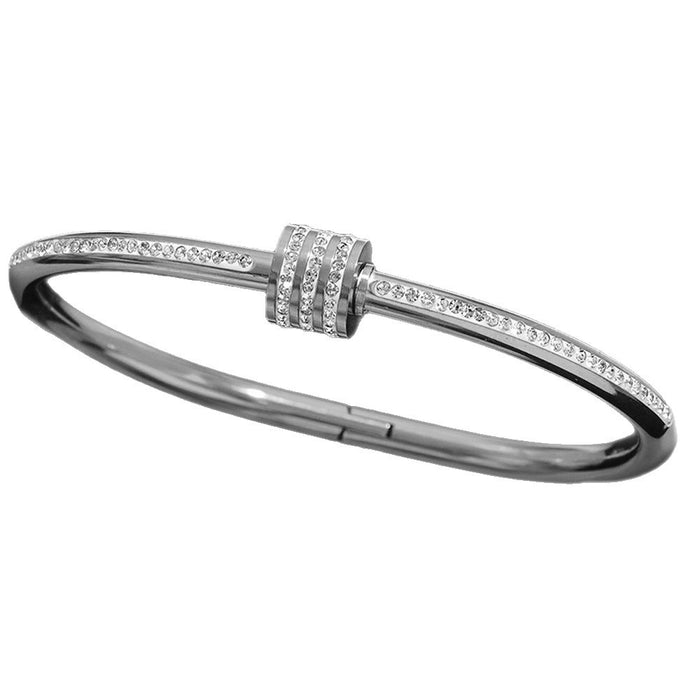 Wholesale Chic Love Heart Titanium Steel Bracelet With Zircon Crystals Electroplated Silver Women S Jewelry Accessory