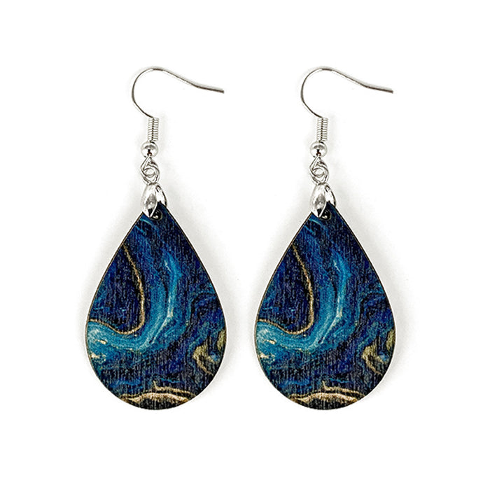 Wholesale Summer Waves Wooden Earrings Imitation Marble Printing Bohemian Lightweight Earrings