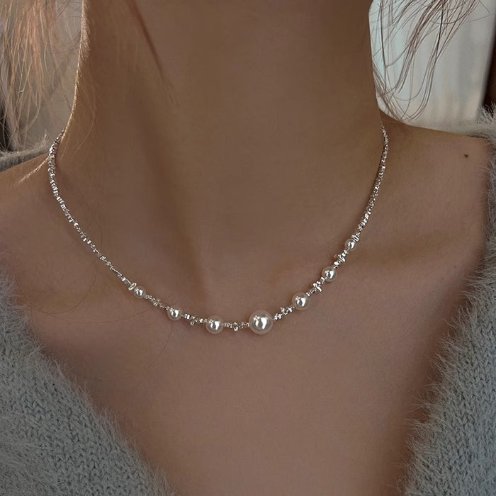 Wholesale Pure silver pearl necklace, women's collarbone chain, high-end and niche