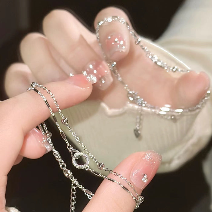 Wholesale  silver Geometric Bracelet Women's All-match Niche Design Double Layer Stacked Wearing Hand Jewelry