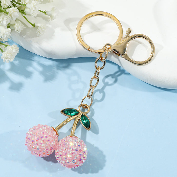 Wholesale Fruit Alloy Rhinestone Cherry Keychain Diamond Cherry Car Bag Pendant