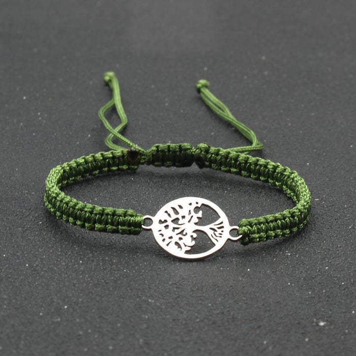 Wholesale jewelry round stainless steel tree of life bracelet hand-woven red rope bracelet